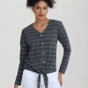 Women 89th + Madison | Stripe V-Neck Tie Front Top Anthracite