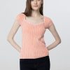 Women Redy | Rib V-Neck Cap Sleeve Top Orange Ochre Combo