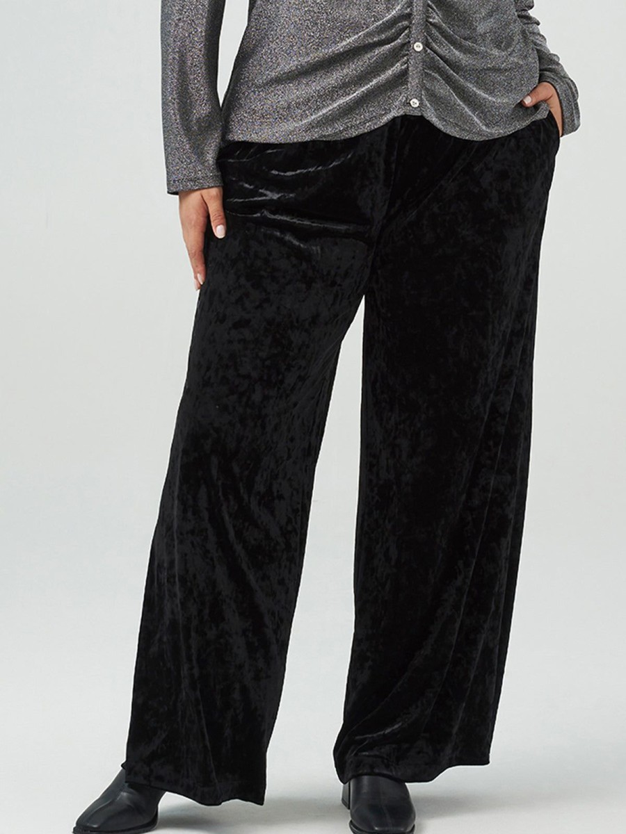 Women 89th + Madison | Mid-Rise Relaxed Velvet Pants Black Beauty