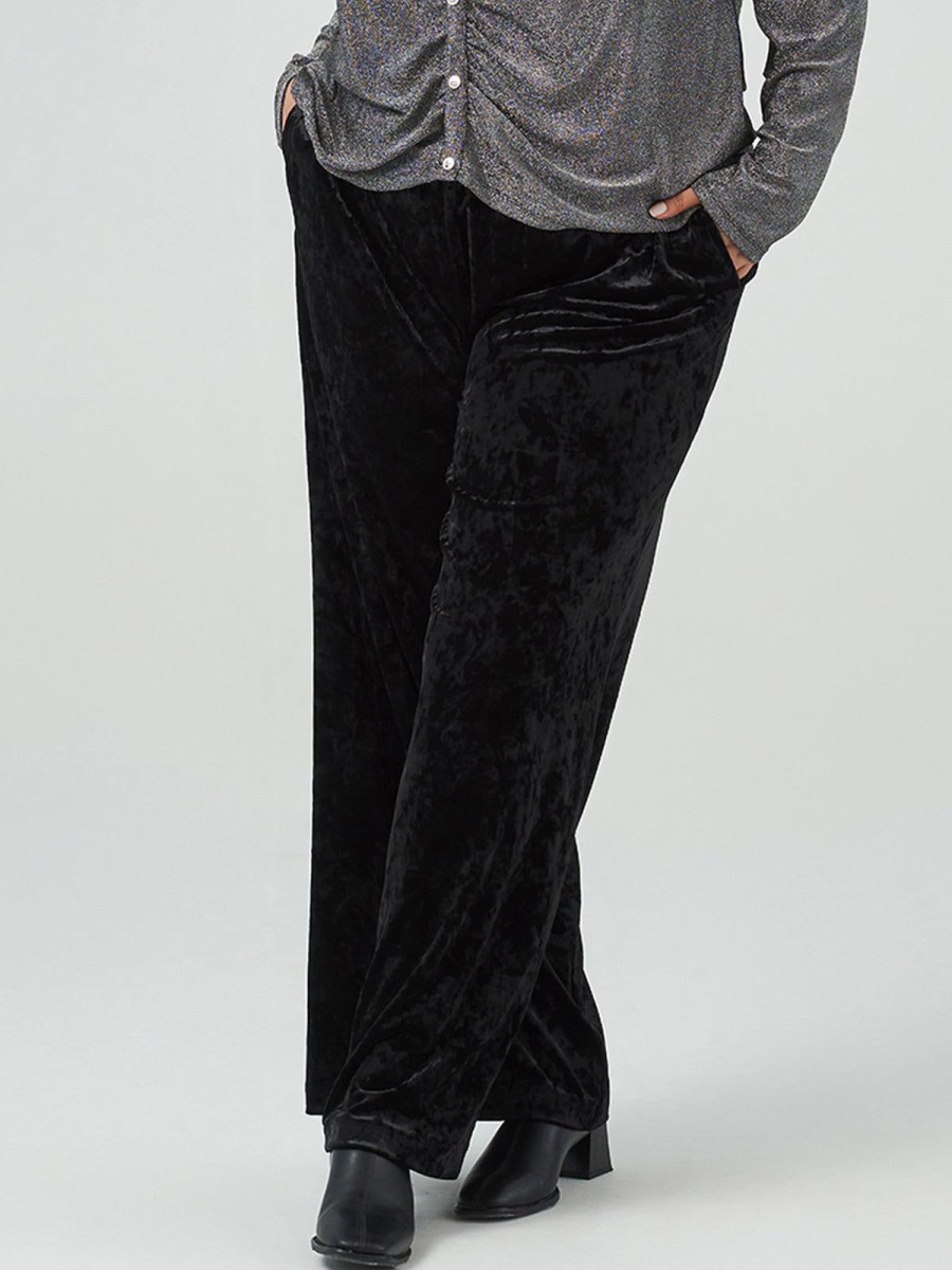 Women 89th + Madison | Mid-Rise Relaxed Velvet Pants Black Beauty