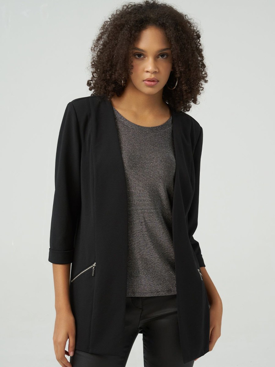 Women 89th + Madison | 3/4 Sleeve Open Front Jacket Black