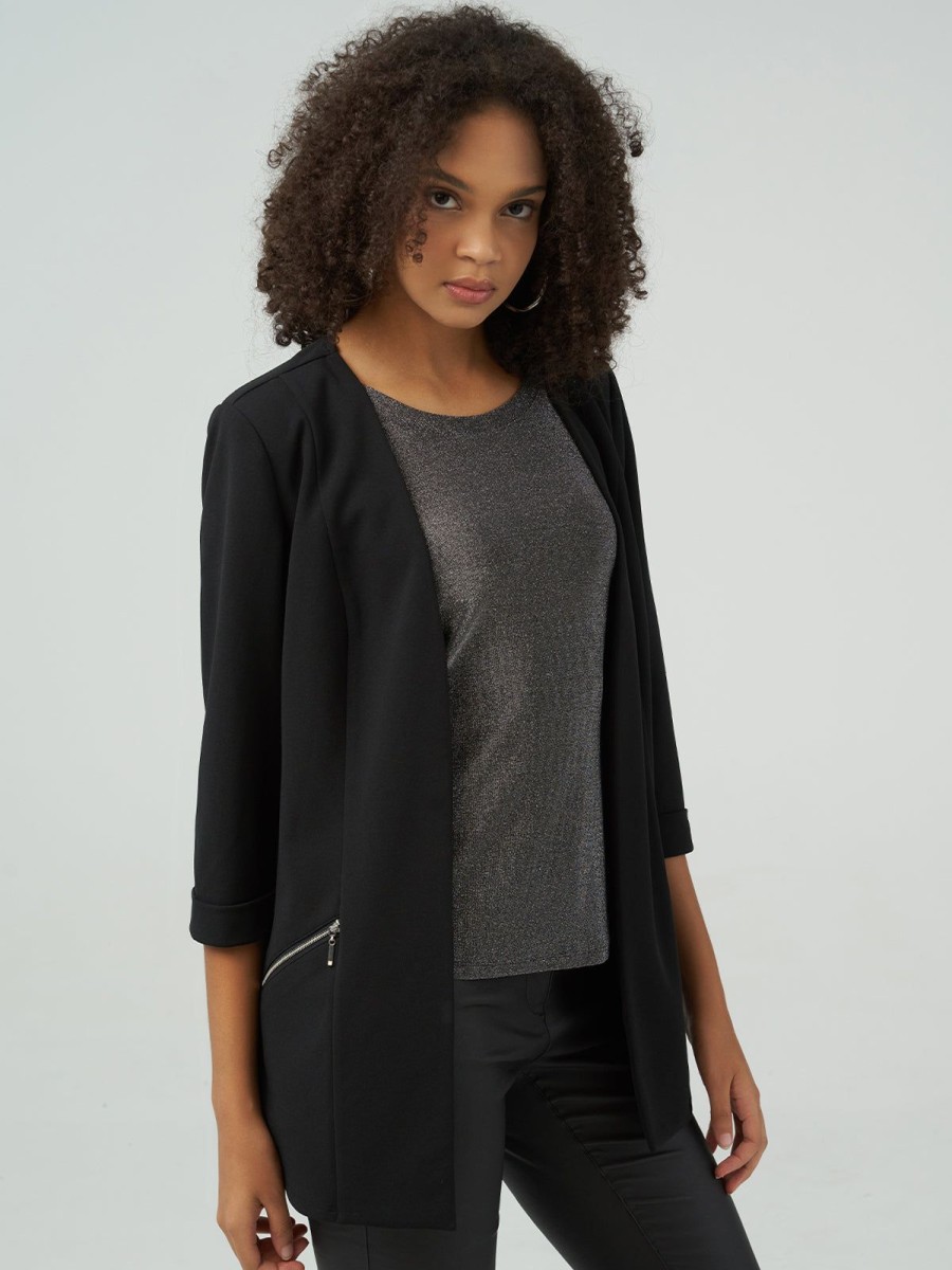 Women 89th + Madison | 3/4 Sleeve Open Front Jacket Black