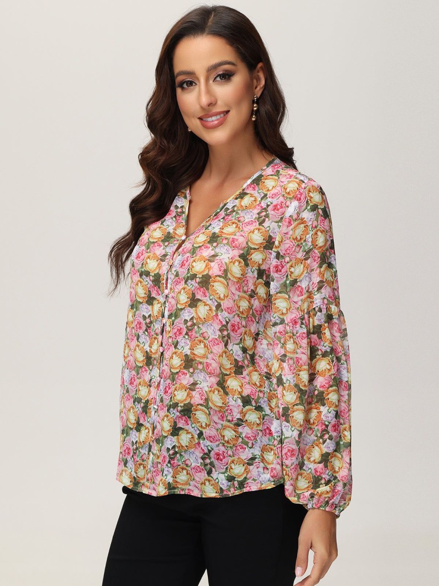 Women 89th + Madison | Floral Button-Up Top Full House Pink