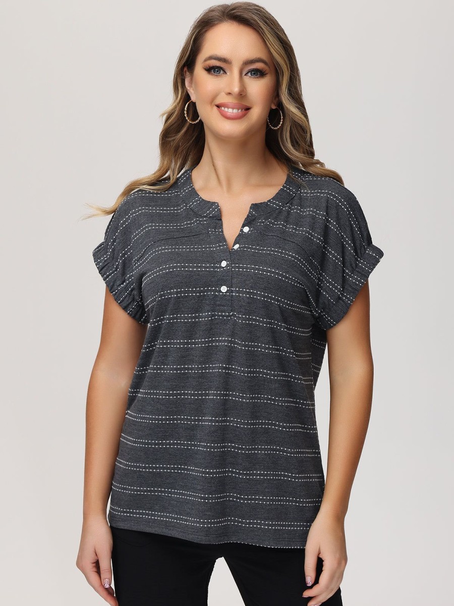 Women 89th + Madison | Stripe Henley Tee Anthracite