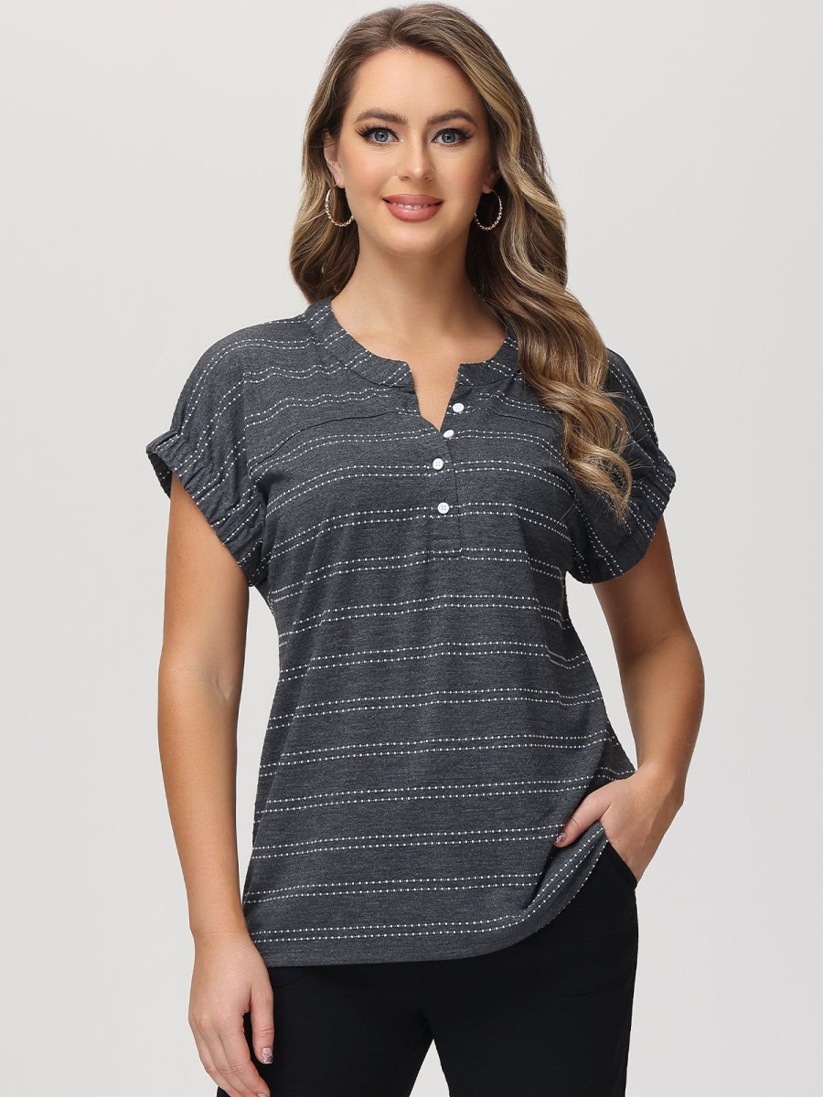 Women 89th + Madison | Stripe Henley Tee Anthracite