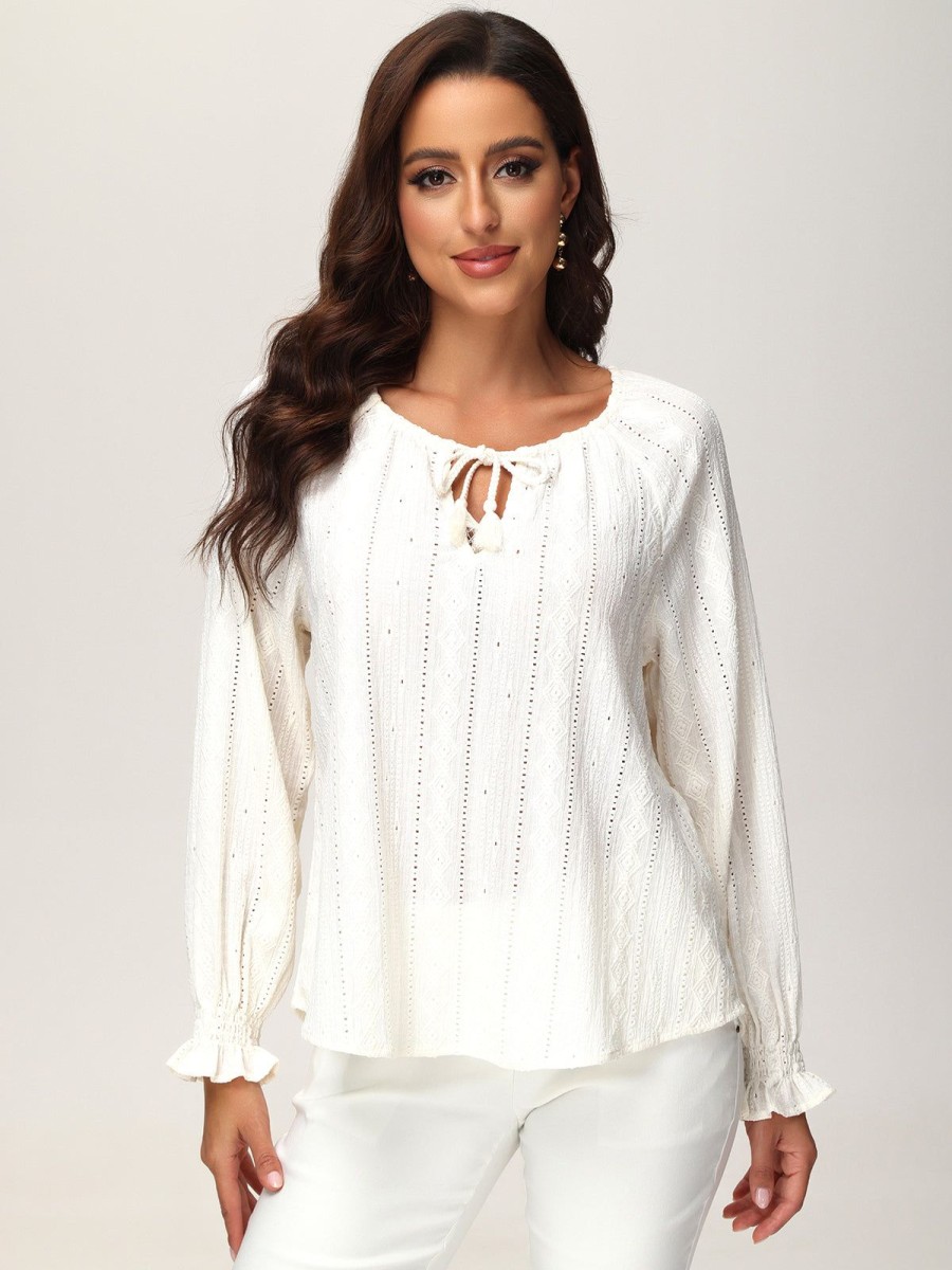 Women 89th + Madison | Tie Neck Ruffle Cuff Long Sleeve Top Sugar Swizzle