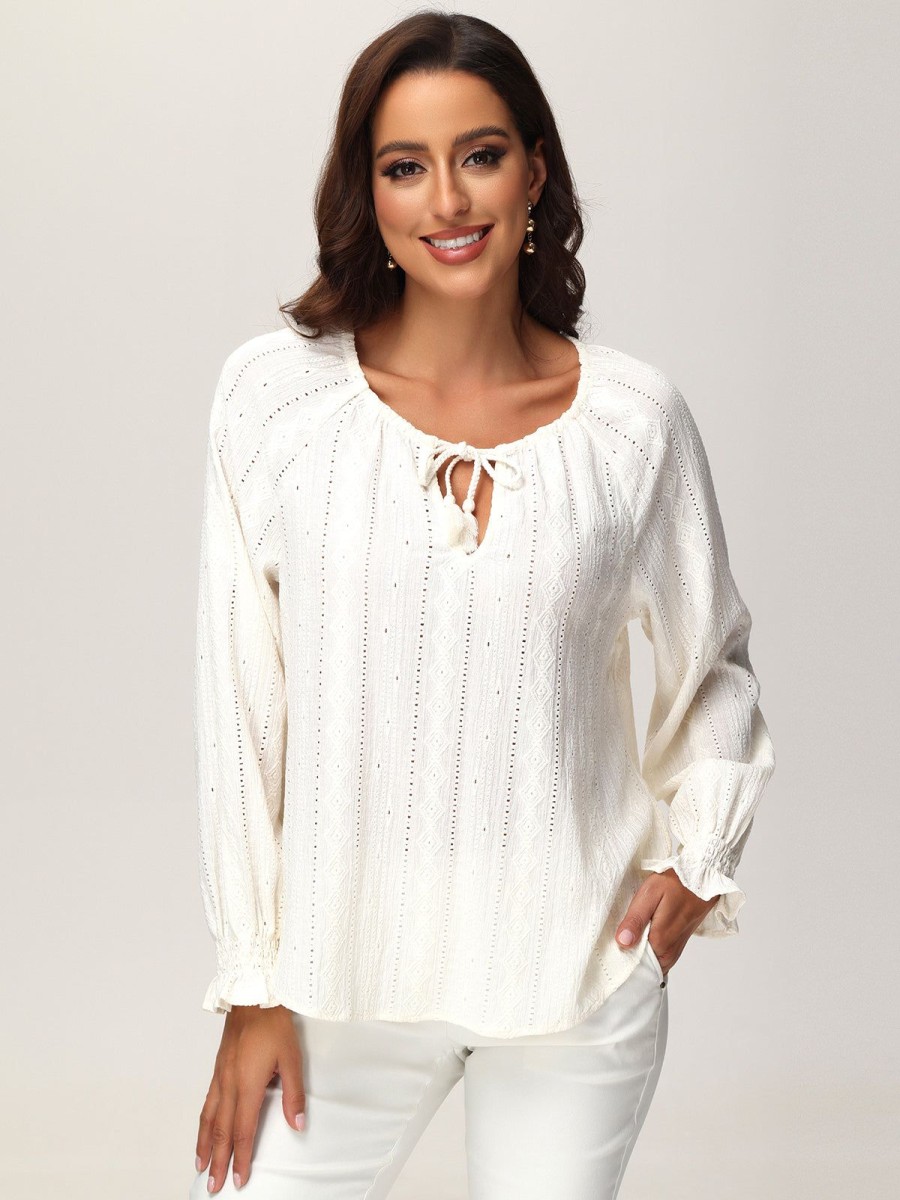 Women 89th + Madison | Tie Neck Ruffle Cuff Long Sleeve Top Sugar Swizzle