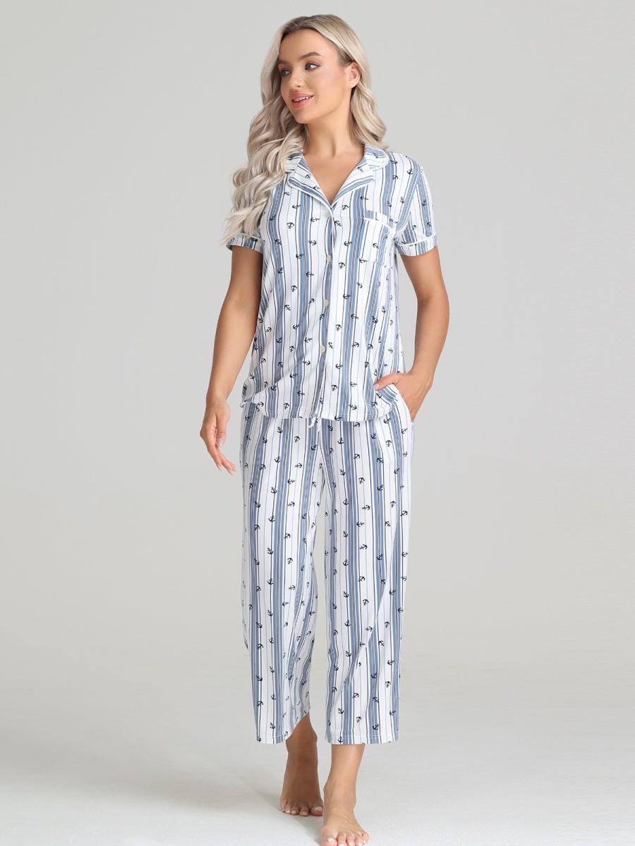 Women 89th + Madison | Stripe Pajamas Set Baltic Sea Combo