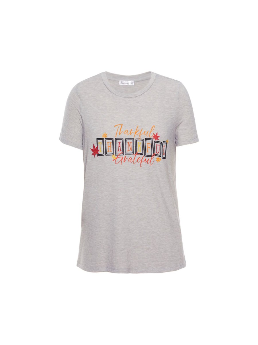 Women 89th + Madison | Thankful Graphic Tee Heather Grey