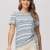 Women 89th + Madison | Stripe Ruched Side Tee Horizontal Stroke Blue