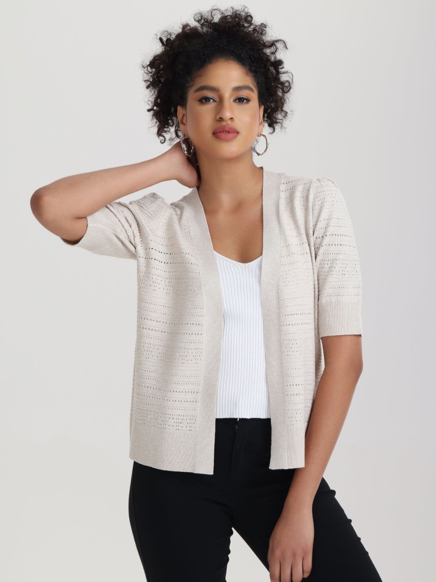 Women 89th + Madison | Puff Sleeve Pointelle Open Cardigan