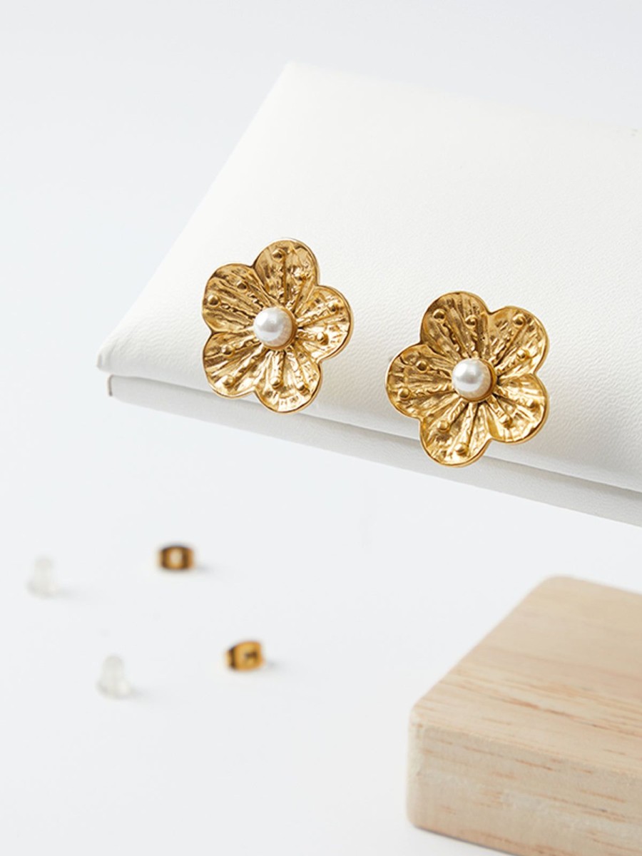 Accessories 89th + Madison | Pearl Floral Stud Earring Gold