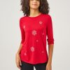 Women 89th + Madison | Rhinestone Snowflake Embellished Tee Racing Red