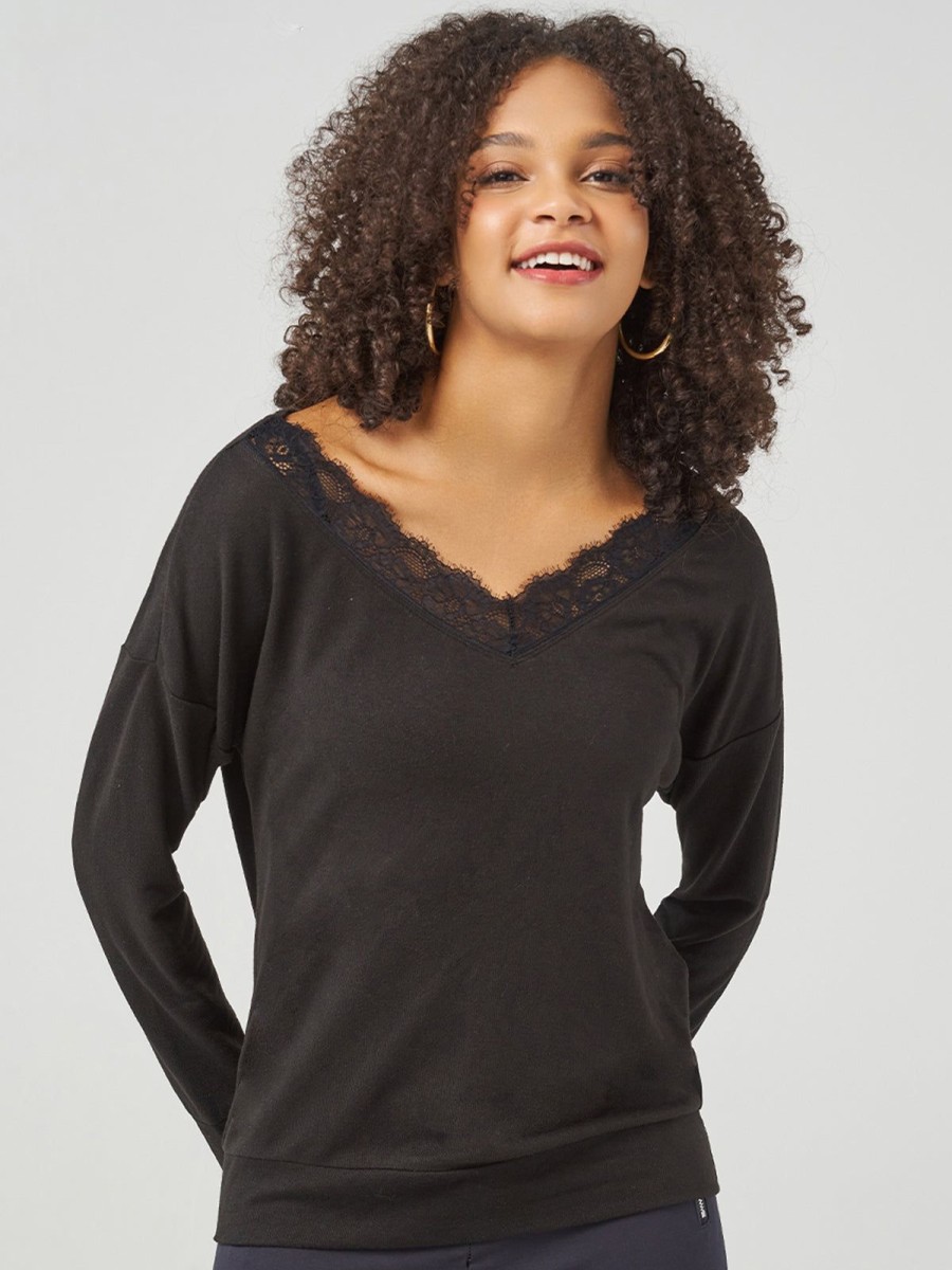 Women 89th + Madison | V-Neck Lace Drop Shoulder Pullover