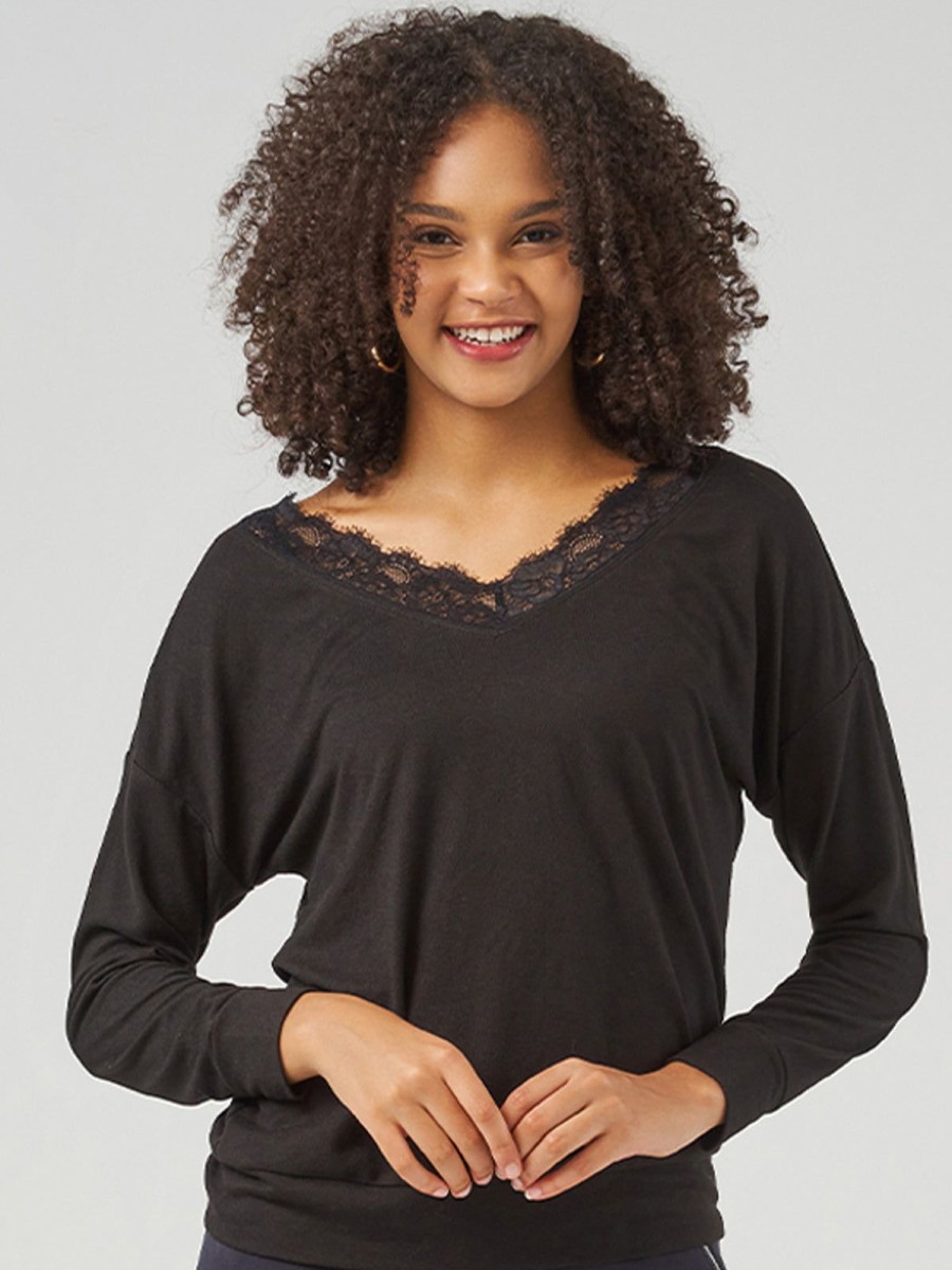 Women 89th + Madison | V-Neck Lace Drop Shoulder Pullover