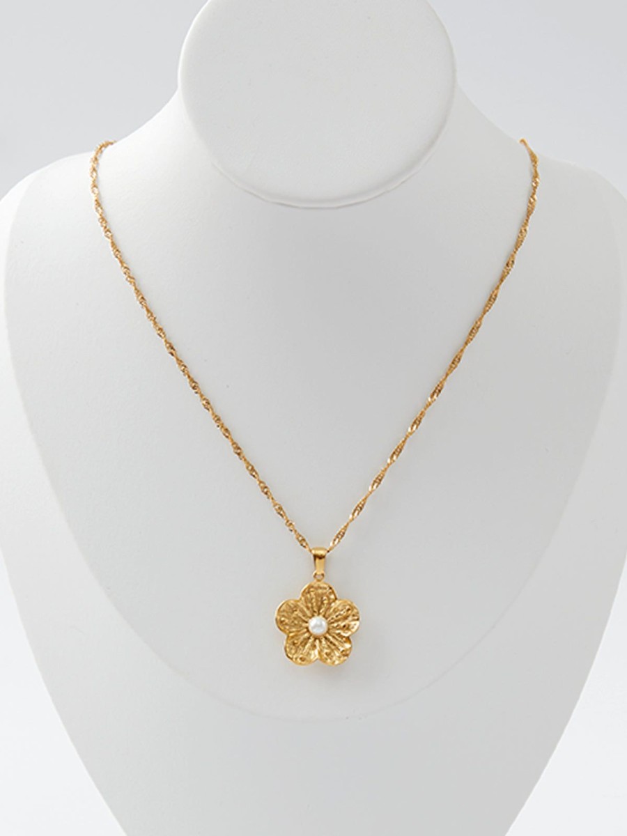 Accessories 89th + Madison | Flower Pendant Necklace With Pearl Gold