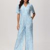 Women 89th + Madison | Floral Short Sleeve Jumpsuit Monochrome Paisley Blue