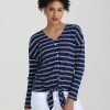 Women 89th + Madison | Stripe V-Neck Tie Front Top