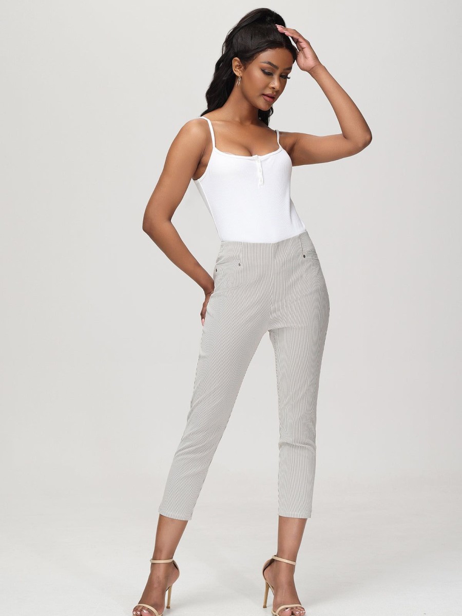 Women 89th + Madison | Stripe Crop Dress Pants Natural/White