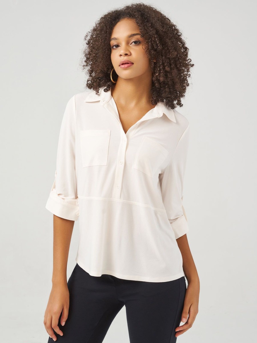 Women 89th + Madison | 3/4 Sleeve Popover Blouse Cloud Dancer