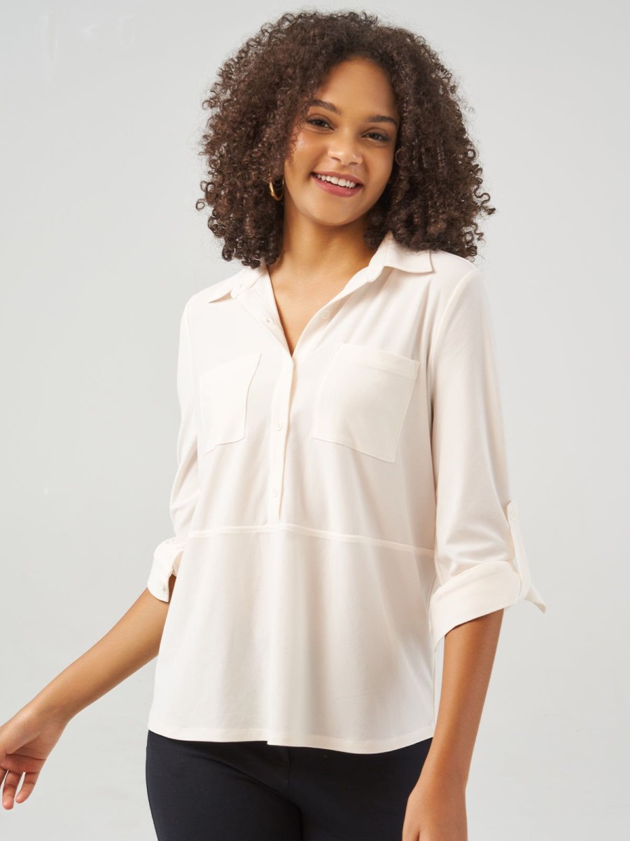 Women 89th + Madison | 3/4 Sleeve Popover Blouse Cloud Dancer