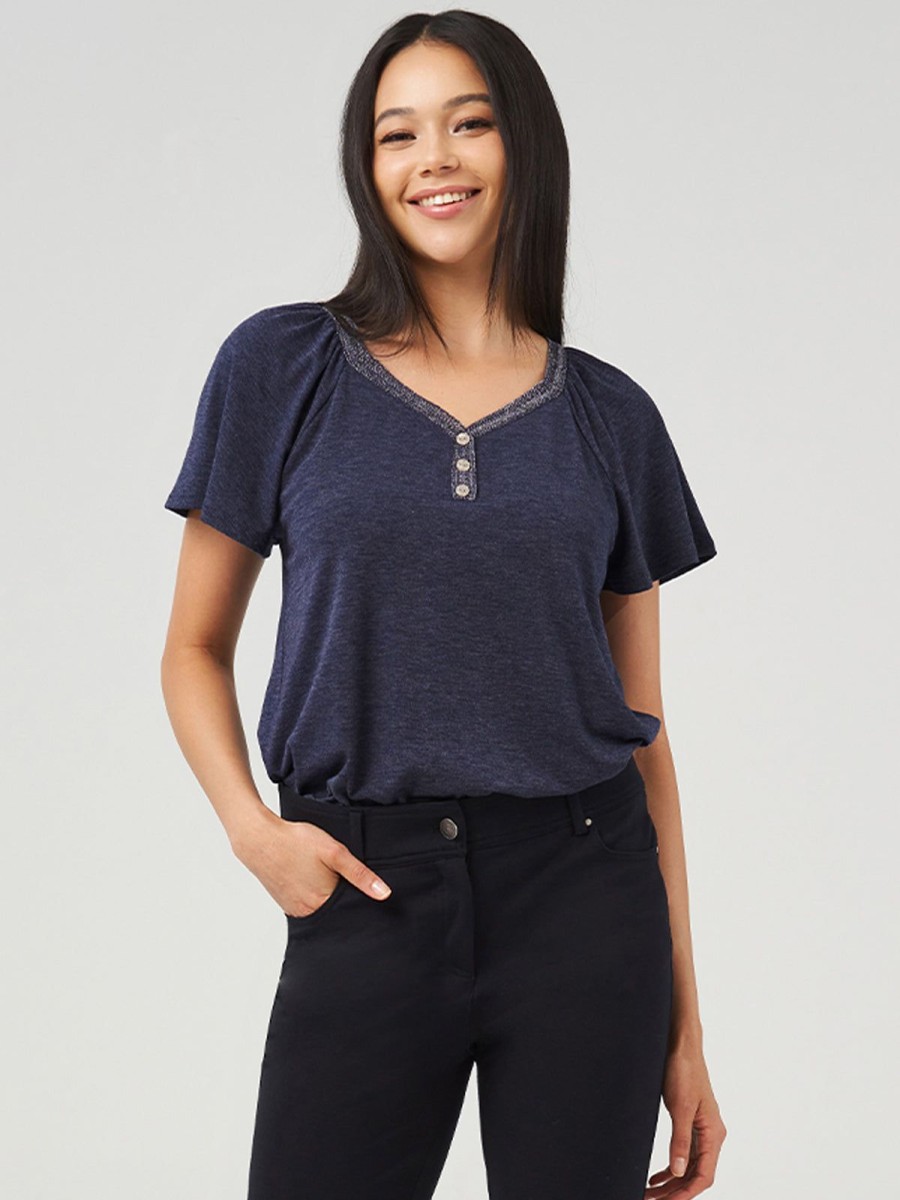 Women 89th + Madison | Heartland Henley Flutter Sleeve Tee