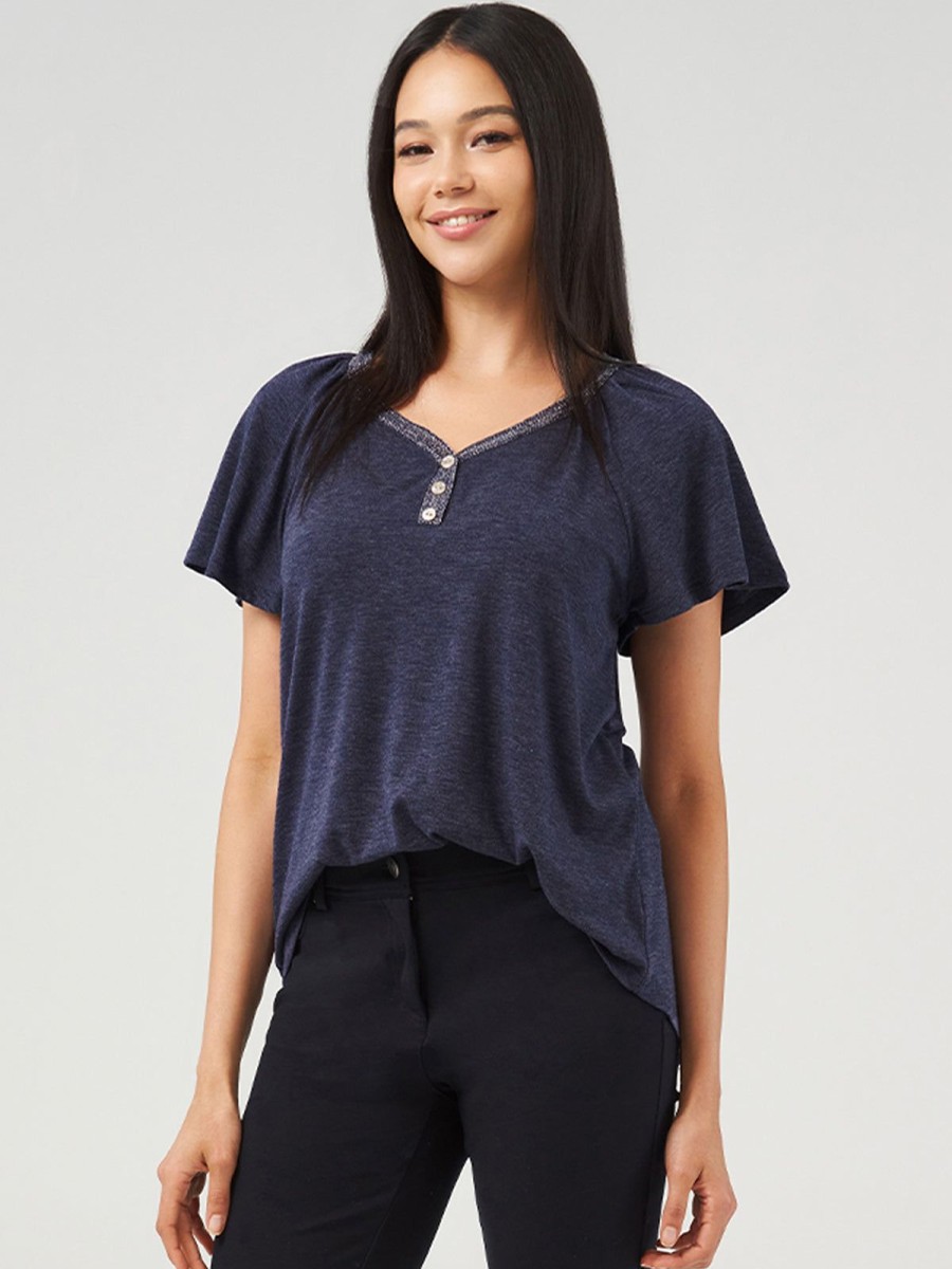 Women 89th + Madison | Heartland Henley Flutter Sleeve Tee