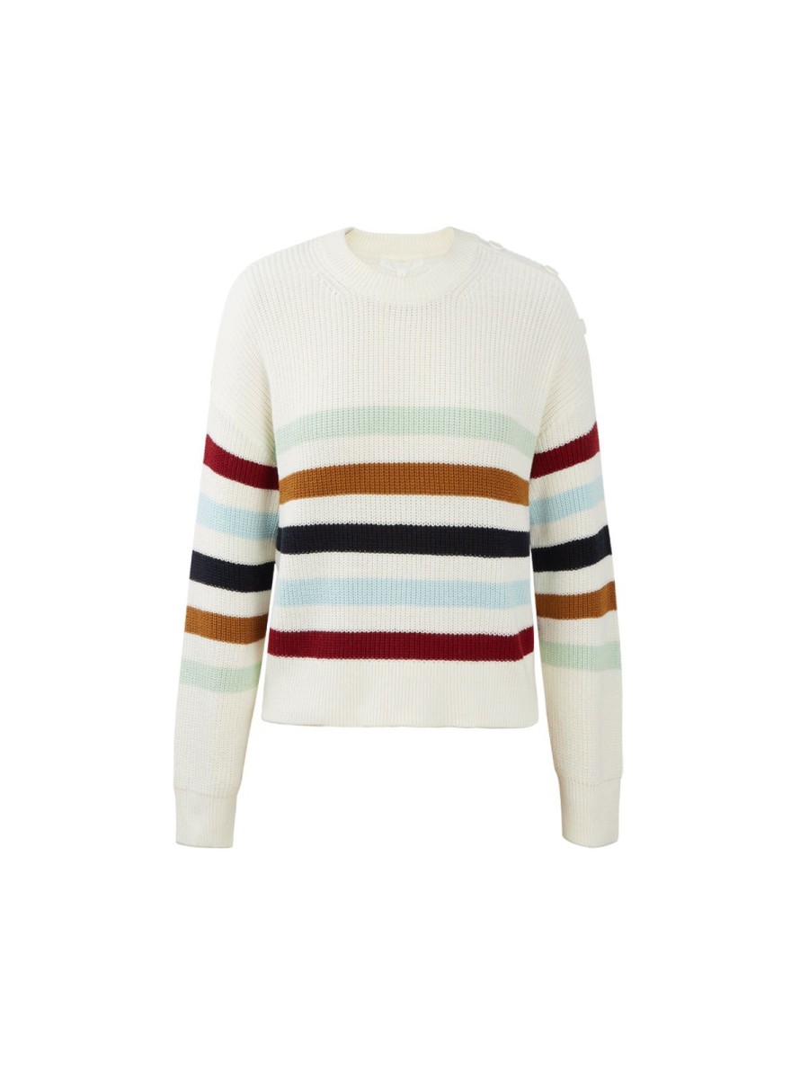 Women Adyson Parker | Striped Ribbed-Knit Pullover Chalk Multi