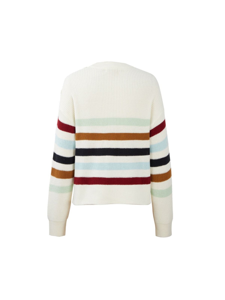 Women Adyson Parker | Striped Ribbed-Knit Pullover Chalk Multi