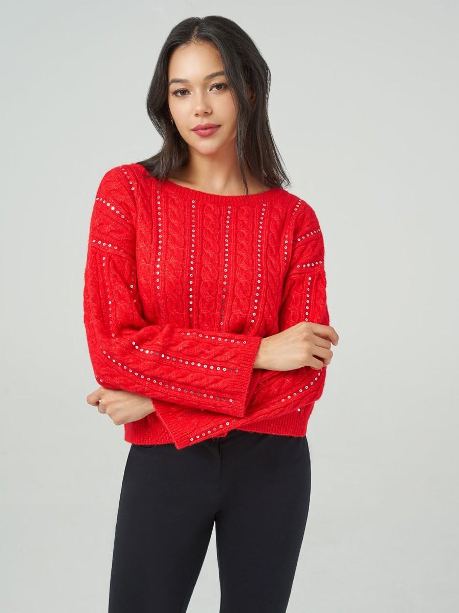 Women Adyson Parker | Boatneck Sequin Cable Sweater