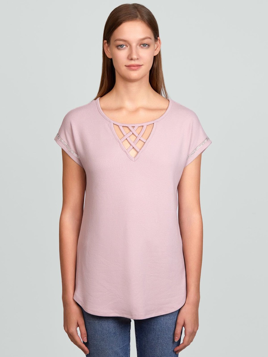 Women 89th + Madison | Lace Up Crewneck Dolman Top