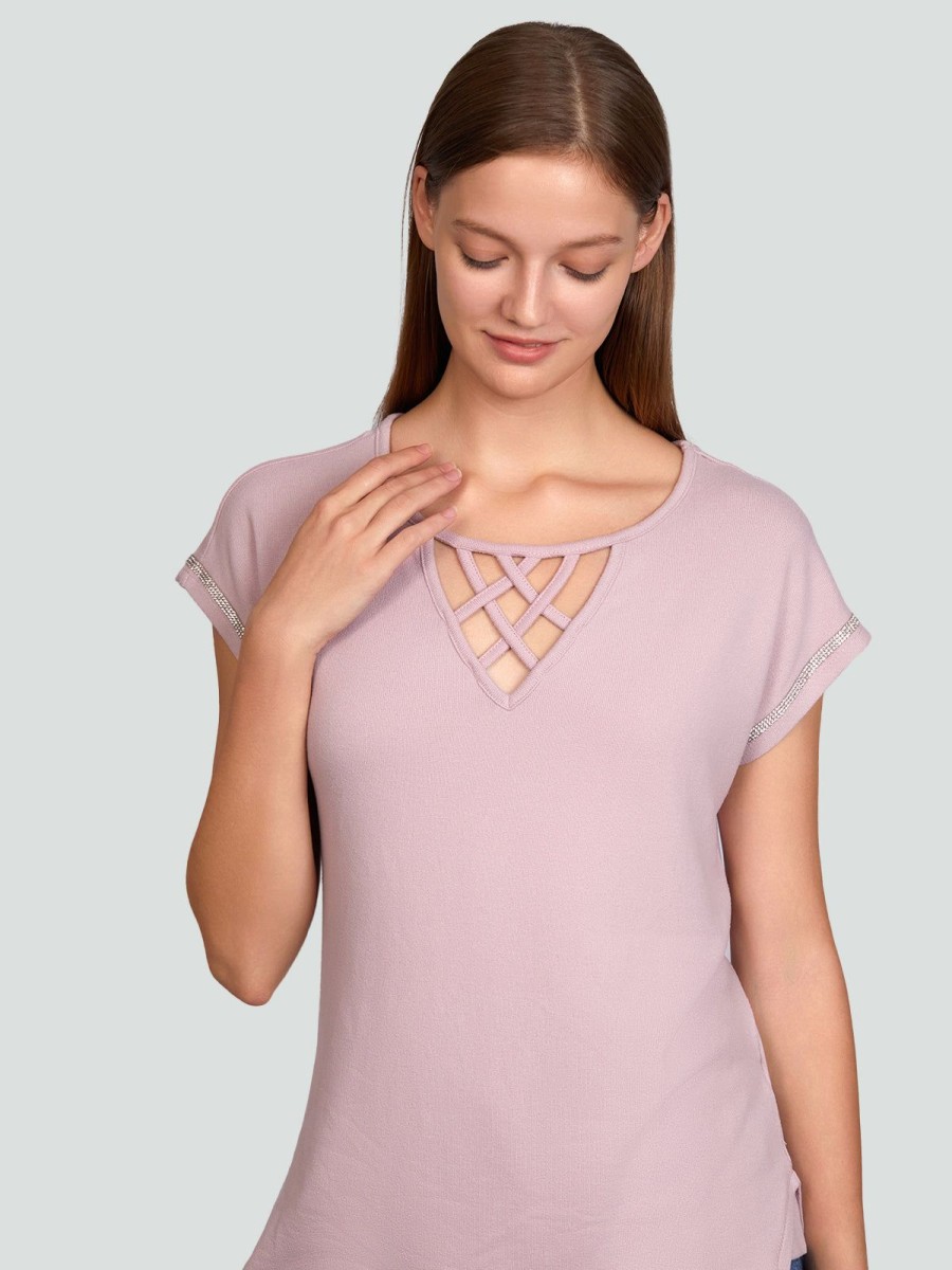 Women 89th + Madison | Lace Up Crewneck Dolman Top