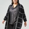 Women 89th + Madison | Plaid Open Cardigan Black/Cloud Dancer Combo