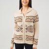 Women 89th + Madison | Jacquard Turn-Down Collar Zipper Cardigan Oatmeal Heather Combo