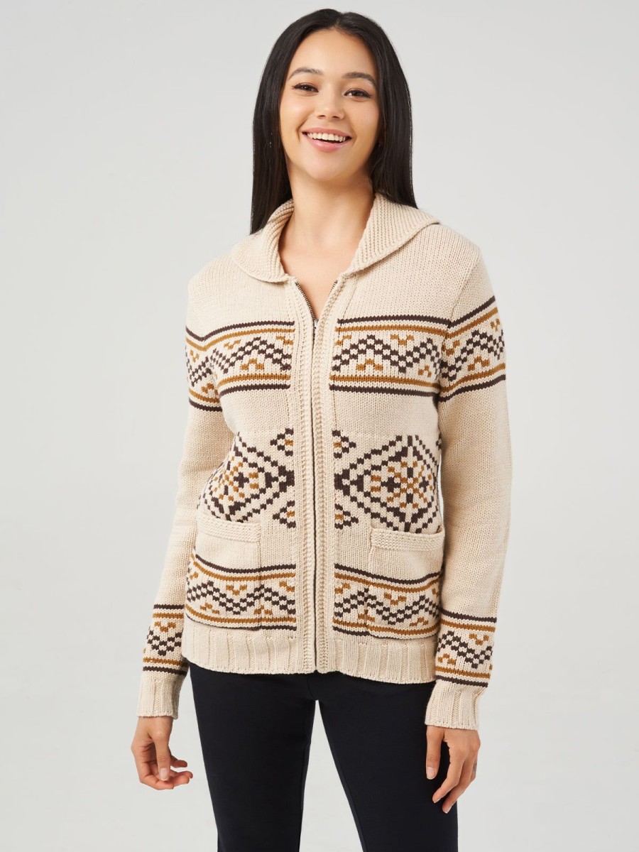 Women 89th + Madison | Jacquard Turn-Down Collar Zipper Cardigan Oatmeal Heather Combo