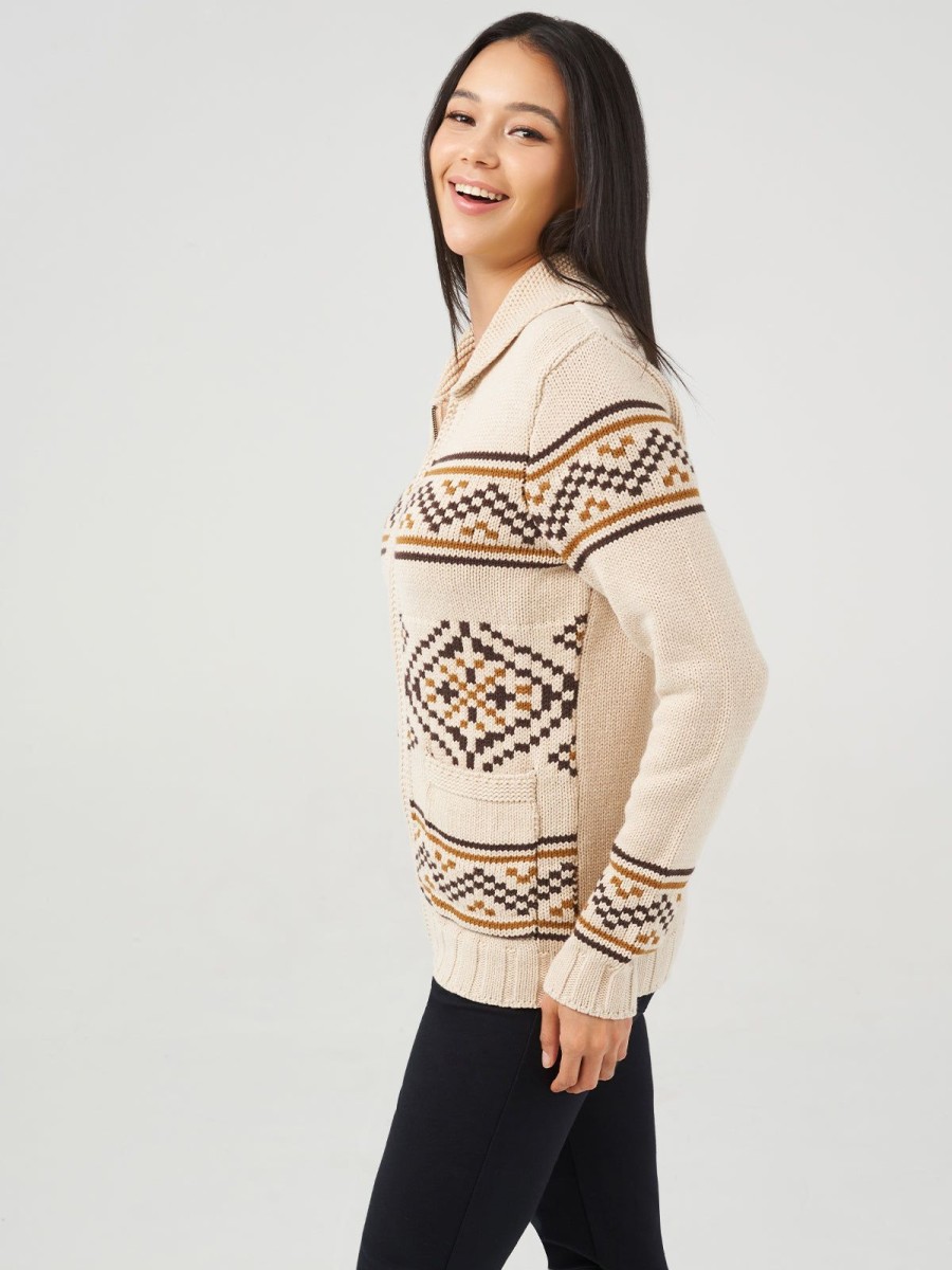 Women 89th + Madison | Jacquard Turn-Down Collar Zipper Cardigan Oatmeal Heather Combo