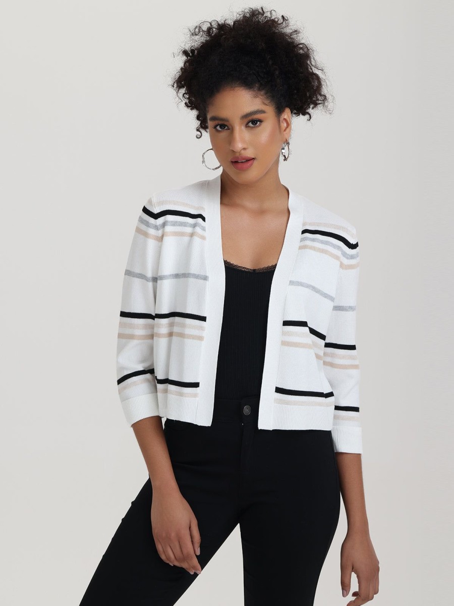 Women 89th + Madison | Stripe Crop Cardigan Oatmeal Heather Combo