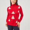 Women 89th + Madison | Christmas Tree Jacquard Turtleneck Pullover Raching Red/Cloud Dancer