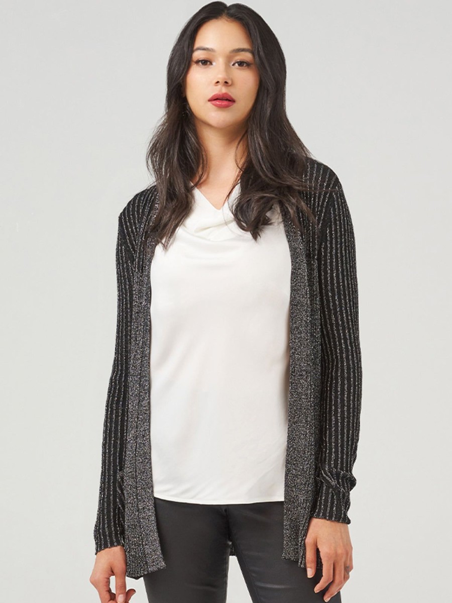 Women 89th + Madison | Lurex Rib Open Cardigan Black Combo