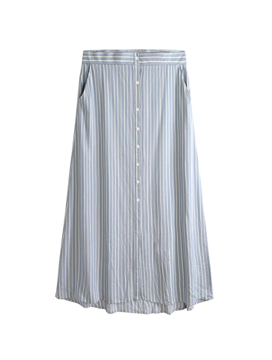 Women Daily Thread | Stripe High-Low Midi Skirt Soft Blue/White