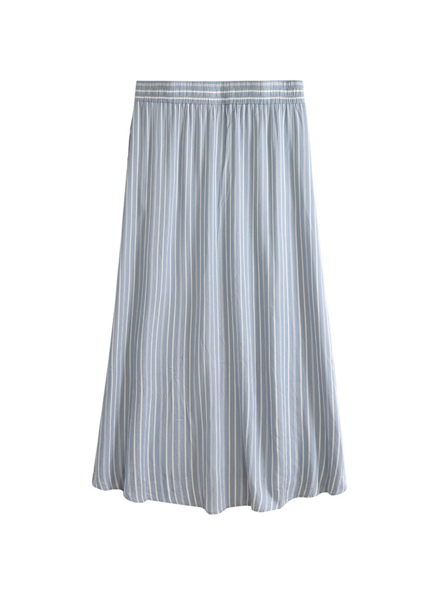 Women Daily Thread | Stripe High-Low Midi Skirt Soft Blue/White