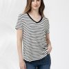 Women Redy | Stripe Short Sleeve V-Neck Tee Chalk Black Stripe