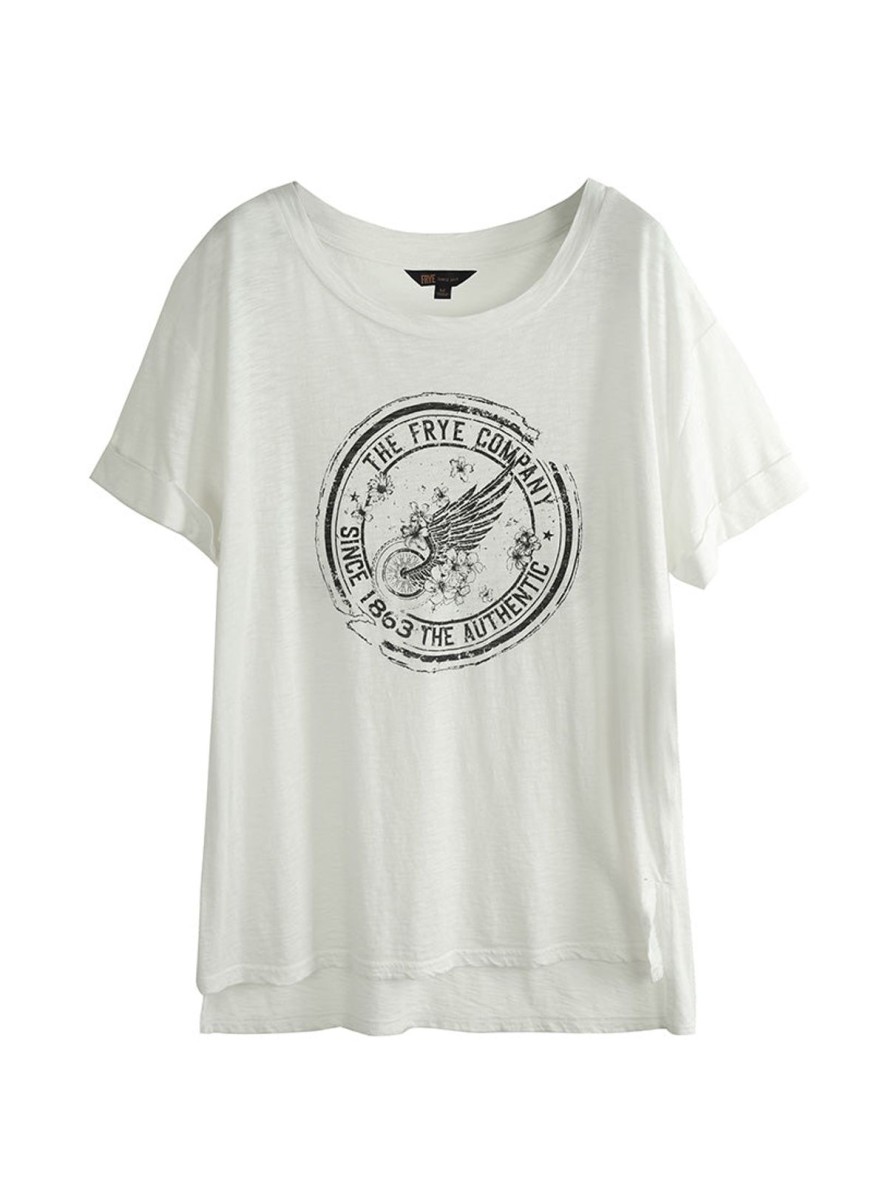 Women Frye | Roadtrip Stamp Rolled Cuff Tee Bleached White