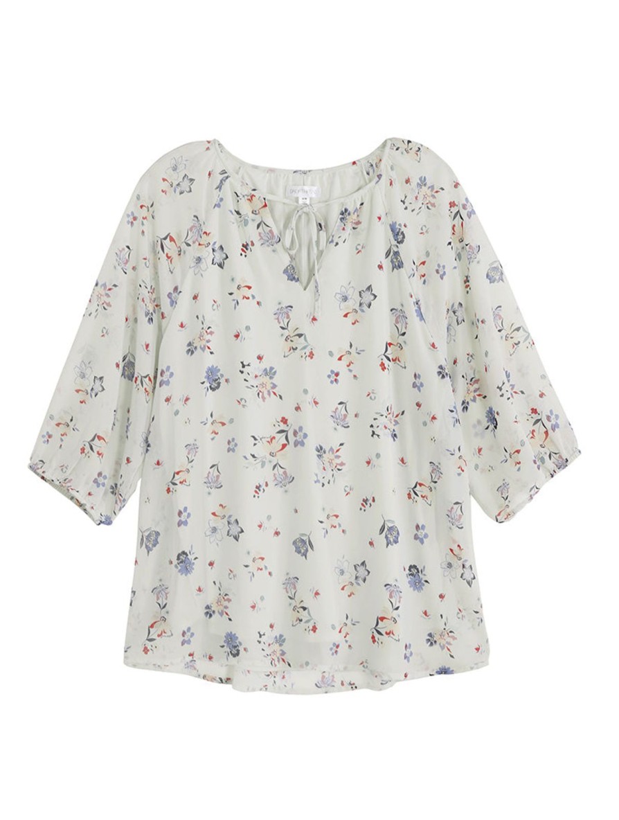 Women Daily Thread | Floral Tie Split Neck Top Chalk Combo