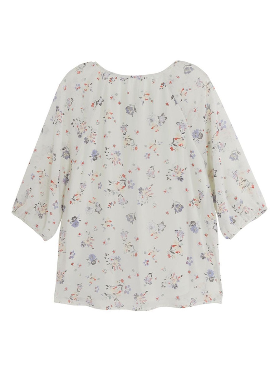 Women Daily Thread | Floral Tie Split Neck Top Chalk Combo