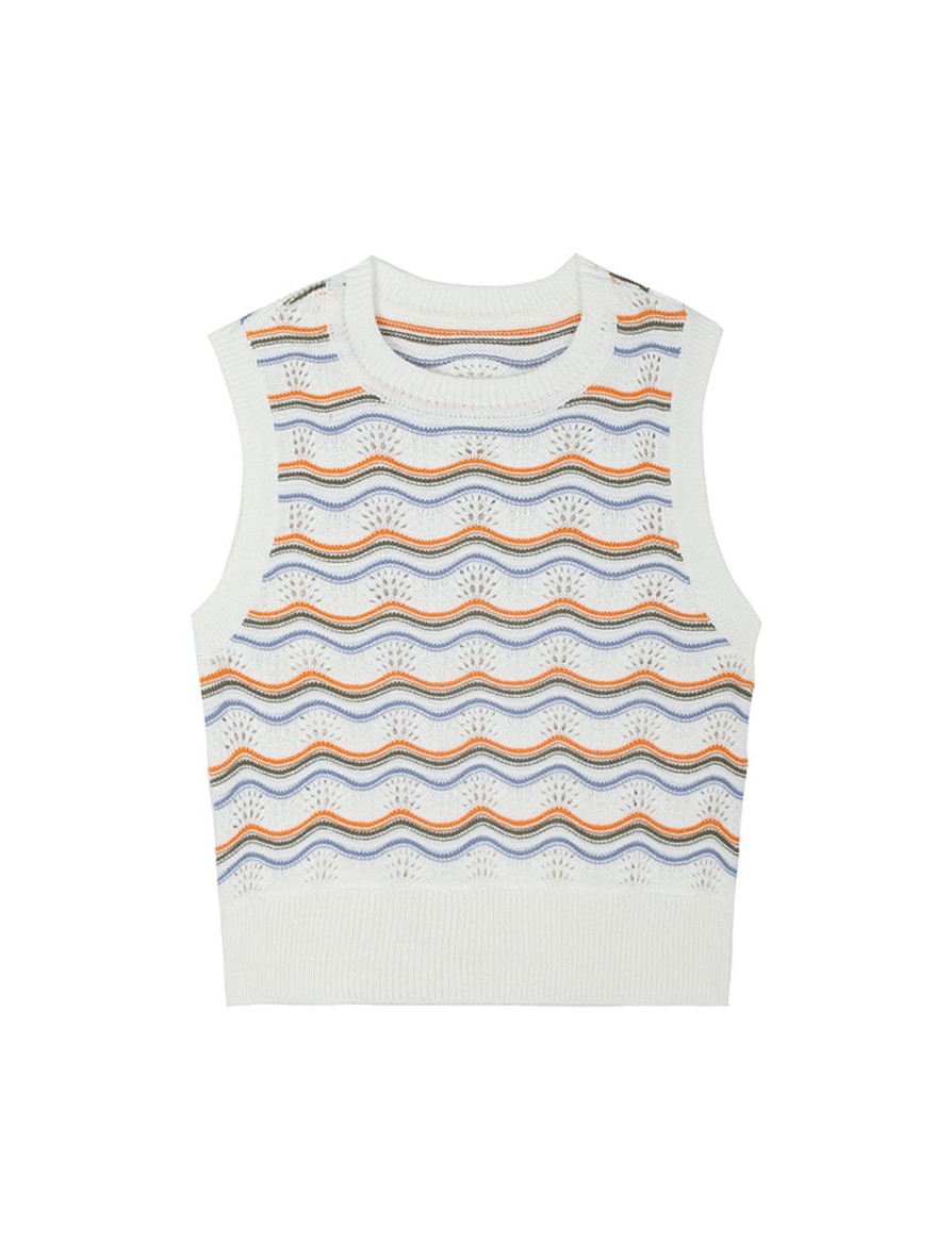 Women Frye | Stripe Crochet Stitch Vest Salt Breeze Combo