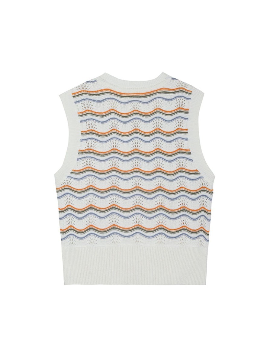 Women Frye | Stripe Crochet Stitch Vest Salt Breeze Combo