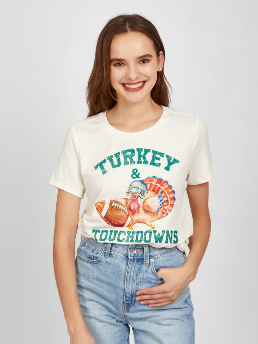 Women 89th + Madison | Turkey & Touchdowns Graphic Tee Lvory