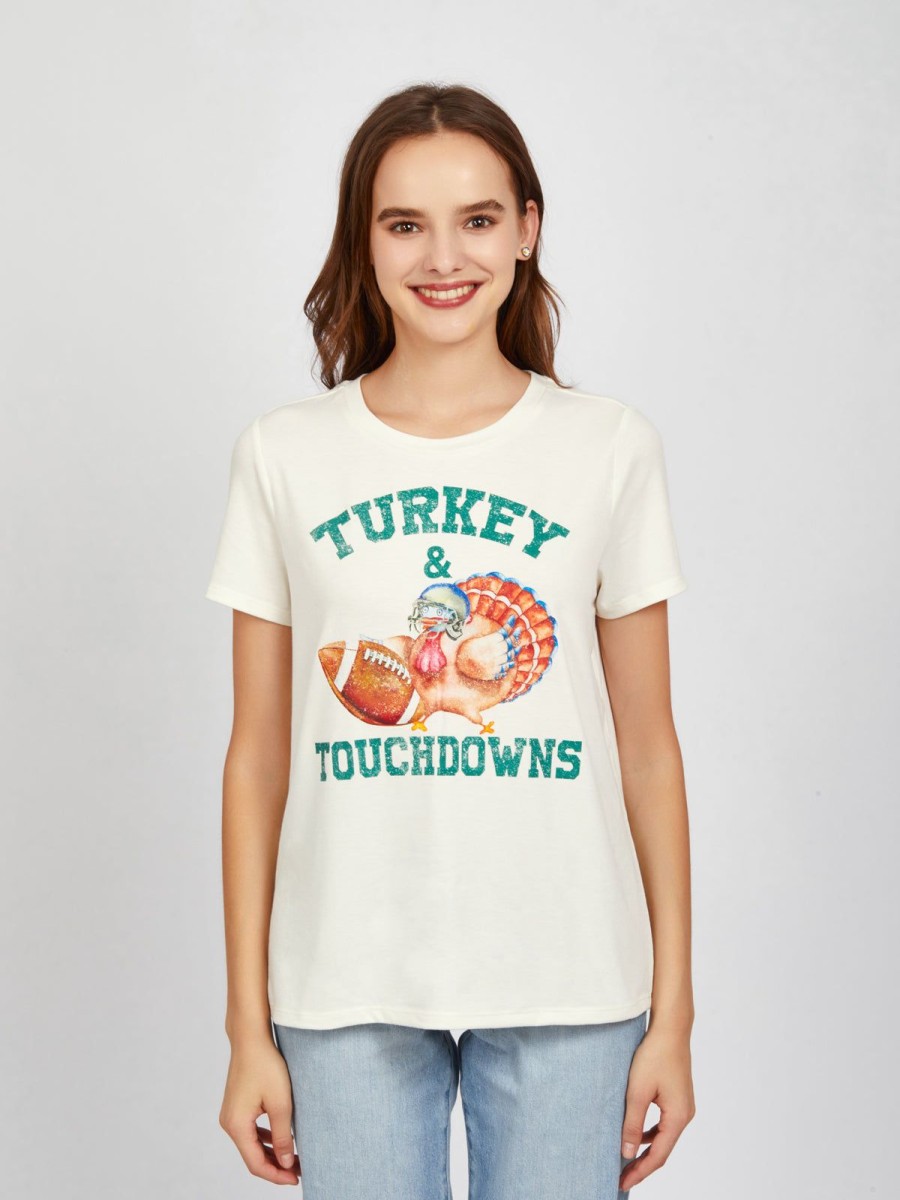 Women 89th + Madison | Turkey & Touchdowns Graphic Tee Lvory