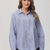 Women 89th + Madison | Stripe Button Down Shirt Classic Stripes-Blue Combo